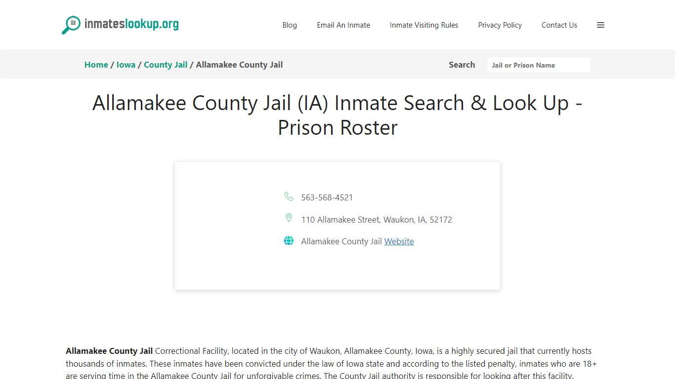 Allamakee County Jail (IA) Inmate Search & Look Up - Prison Roster